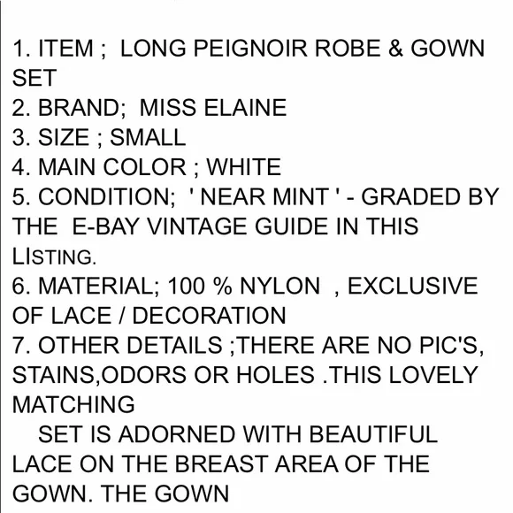 🎉🎊🎉HOST PIC🎊🎉🎊VTG Miss Elaine Peignoir Set Small White Nylon lace long gown Robe - Picture 13 of 16